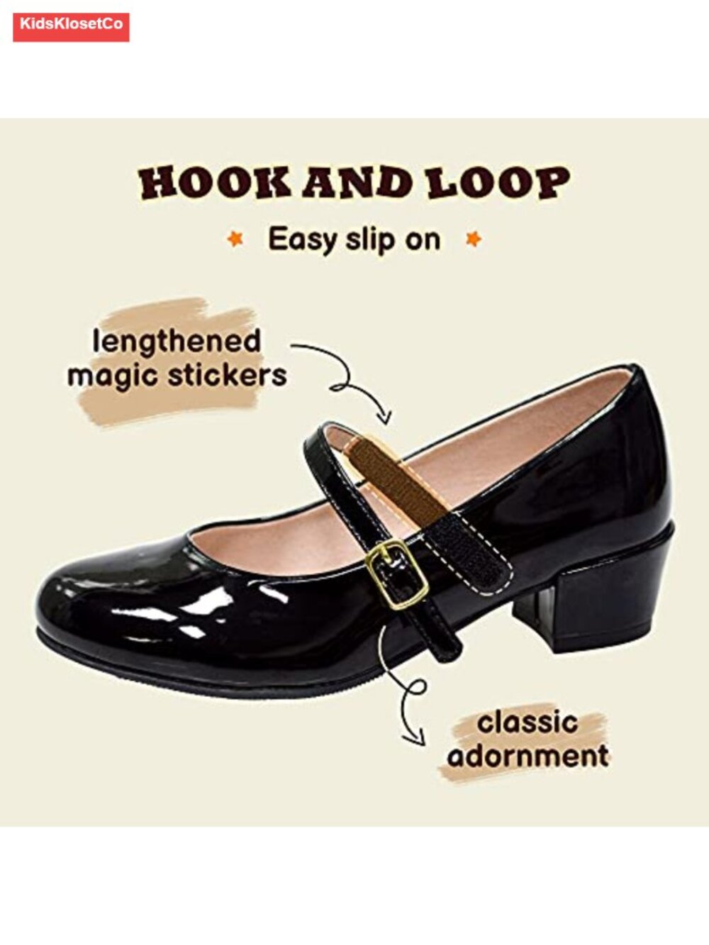 Kids Girls Mary Jane Dress Shoes Low Heel Flats Hook Loop Closure Non-Slip - Picture 3 of 6